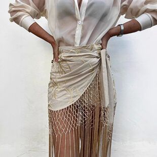 half body short 流苏系带半身短裙 for tied skirt women Tassel