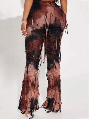 Casual tie dye tassel slim beggar pants 扎染流苏修身乞丐裤女