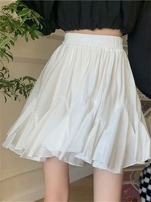 Solid color elastic waist pleated short skirt 纯色松紧腰短裙