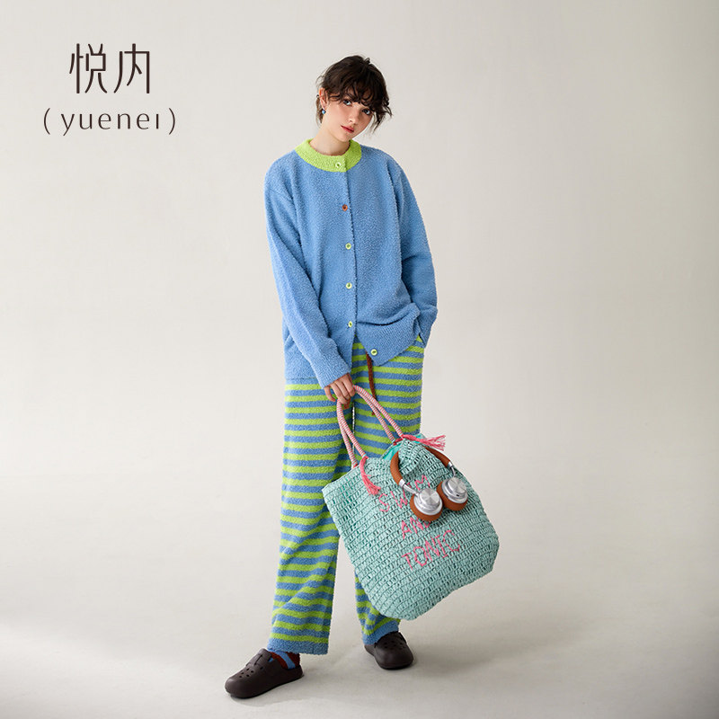 悦内半边绒睡衣女款秋冬季加厚加绒珊瑚绒家居服多巴胺保暖可外穿