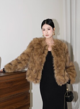 SHIMANINE岛九 暖冬奢宠 环保皮草外套仿麂皮毛一体复古显贵