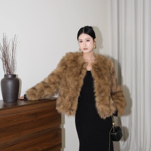 SHIMANINE岛九 暖冬奢宠 环保皮草外套仿麂皮毛一体复古显贵