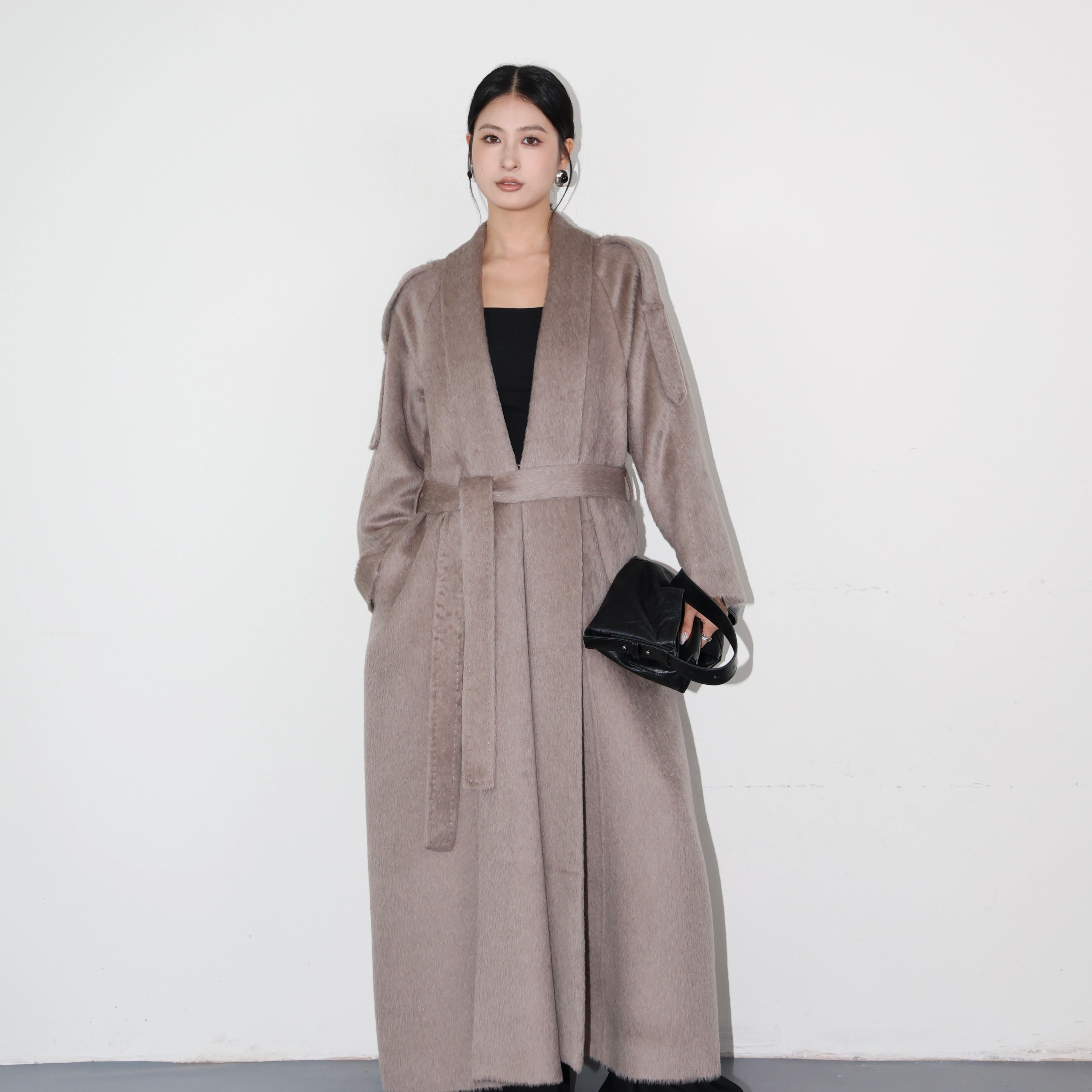 力羊驼毛大衣长款秋冬外套