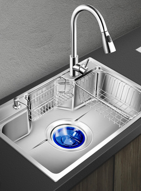 PULT日式304不锈钢水槽w单槽厨房洗菜盆大号水池洗菜池加厚洗碗槽