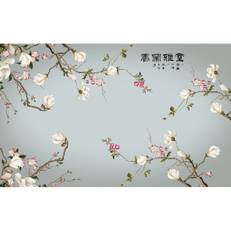 新中式玉兰花鸟定制壁q画卧室客厅电视背景墙壁纸画香兰雅室墙布