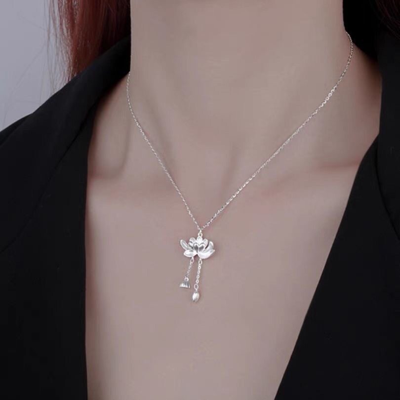 莲花流苏项链女新款爆款好运莲莲吊坠新中式小众