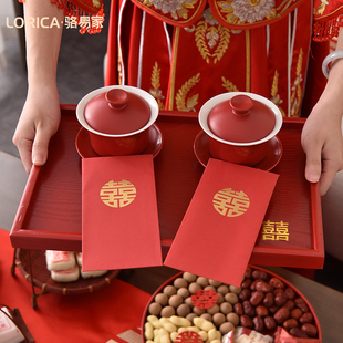 速发结婚托茶盘盘新郎新娘敬盘敬酒杯茶红色喜婚庆用品大全