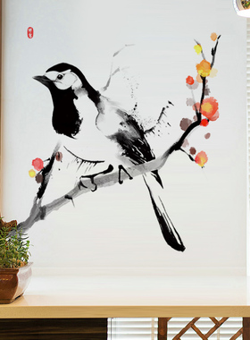 速发中式水墨画墙饰品自房墙贴纸中国风手绘花鸟画布置客厅书粘装