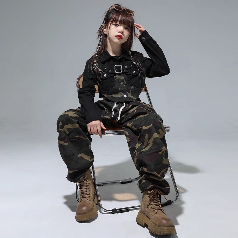 速发孩爵春舞服装士秋少儿hiphop舞蹈嘻哈街舞少儿潮服迷彩套装洋