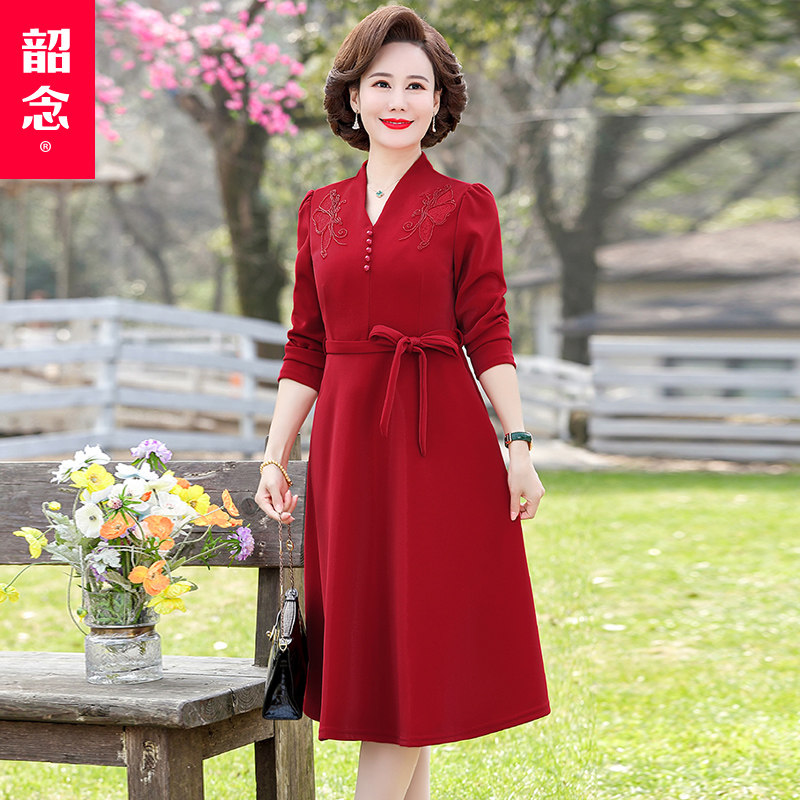 速发妈妈连年裙2024新款0气结婚宴礼服5洋岁中老衣春秋装气质长裙
