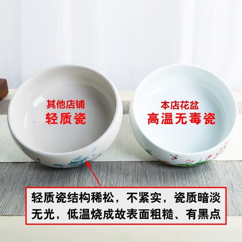 速发水钱草水养专用盆鱼缸 花盆铜仙盆睡莲碗莲无孔陶瓷水培水培
