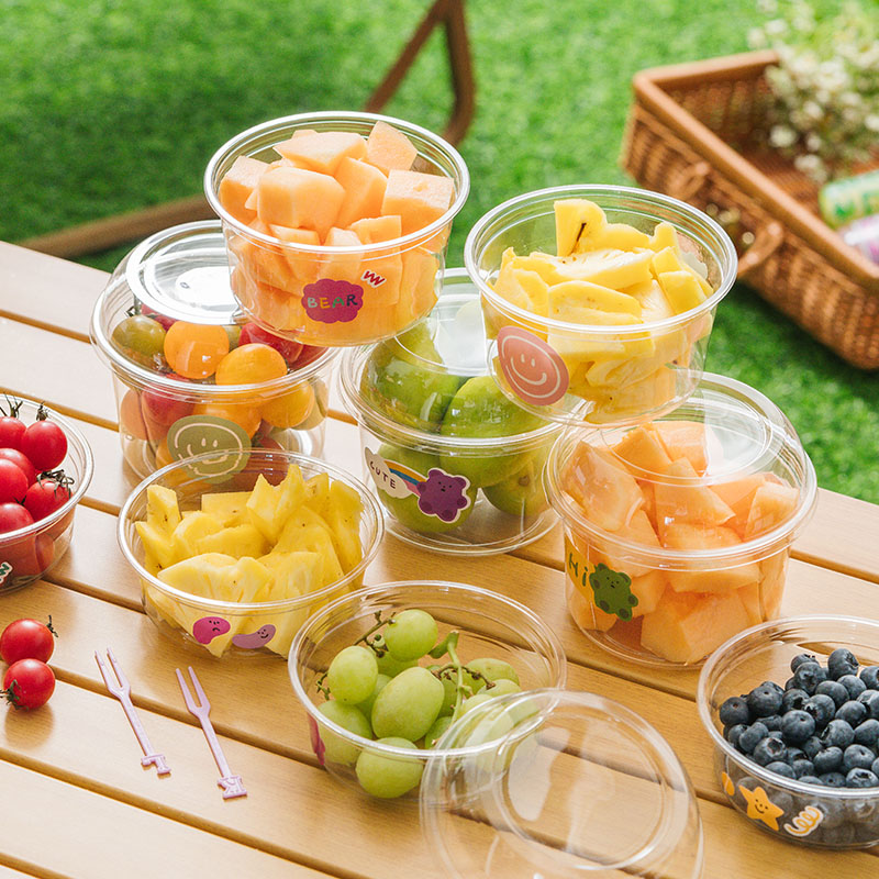 速发水外切碗一次性水果切碗果餐野出打包酸奶冰淇淋杯带盖打包盒