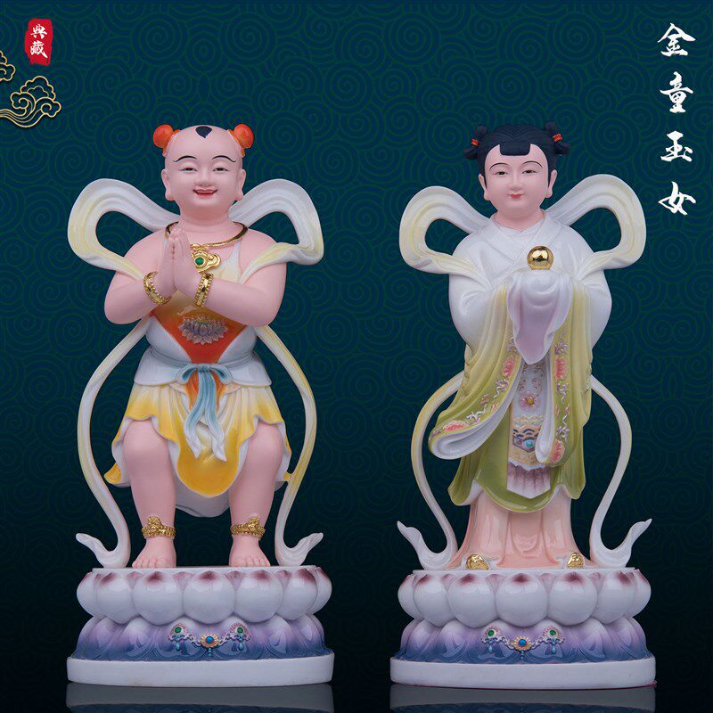 速发典藏金童玉佛像树脂仿陶瓷善善童子财财神家用供奉龙像摆件