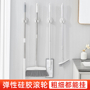 速发拖把挂钩挂壁夹免打孔卫生间把布扫拖收纳粘胶固力强定神器扫