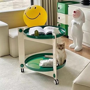 速发可移动小茶几家用客厅简约创意小桌子沙发边几圆形推车置物架