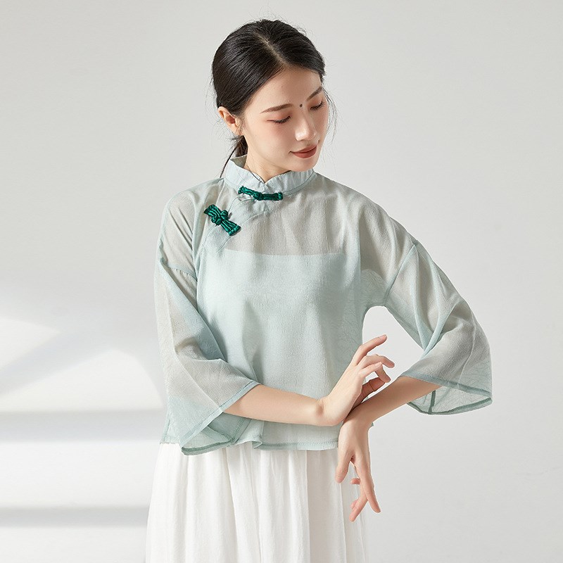 速发古蹈舞典服练功服扣古盘复改良旗袍上衣国风中国舞专业演出服