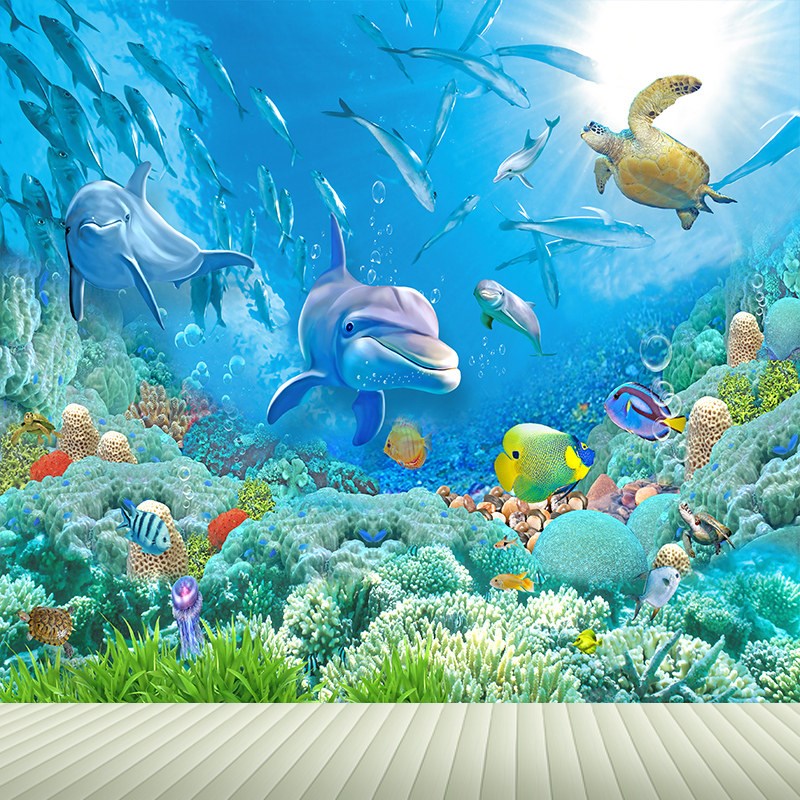 速发海底世界立体墙纸自粘墙贴画游泳馆主题房儿童乐园海洋壁画贴