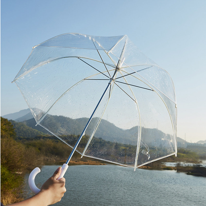 速发儿童透明雨伞学生孩学孩男上双人纯色自动结实长雨柄伞