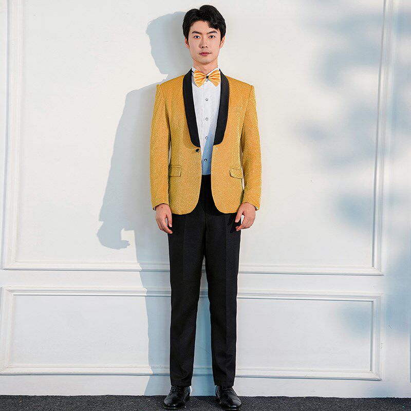 速发主持人服装男舞台合唱团演出服西服套装晚会年会男士司仪礼服