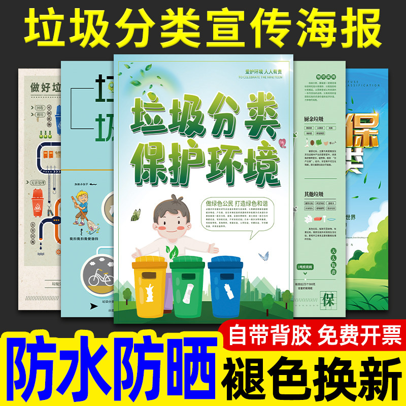 速发垃圾分类宣传海报标语贴纸公司企业学校爱护环境挂图垃圾桶墙