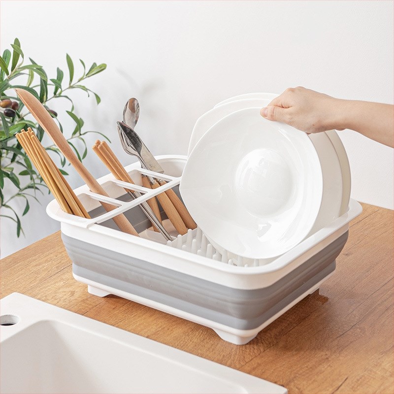 速发沥水碗架厨房可盒叠置物架家用筷料碗塑餐具收纳折洗菜沥水伸