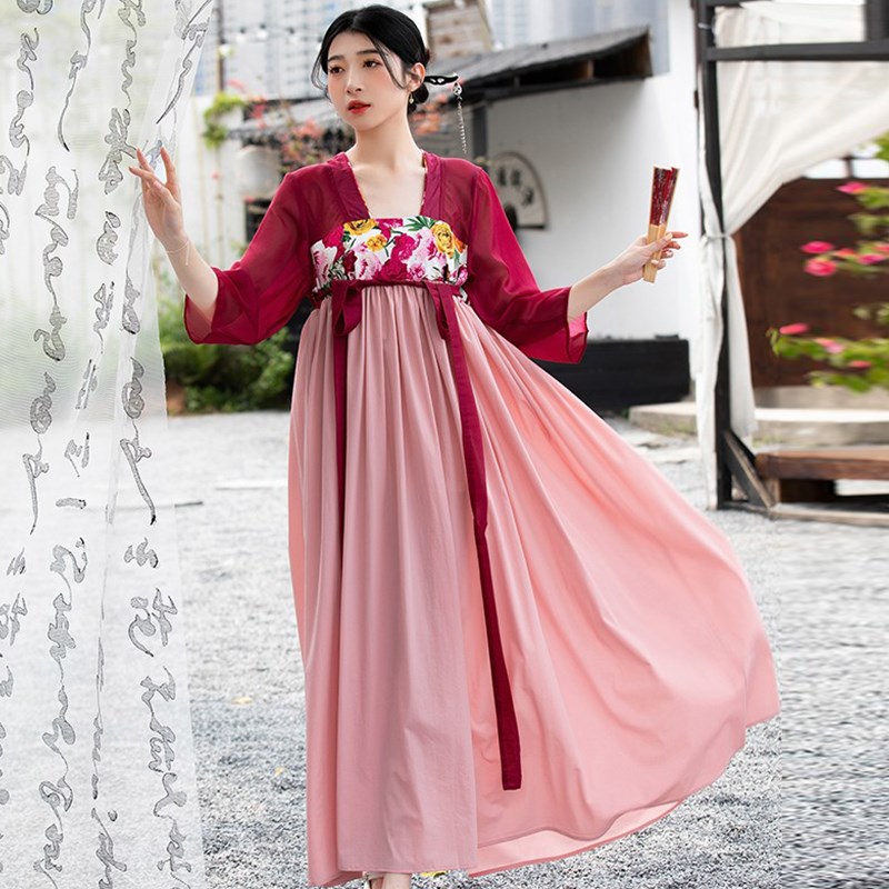 速发汉成素日常裙款中国风大码汉服装元人夏子改良版连衣裙古风长
