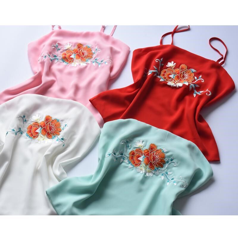 速发00斤子大码山茶刺绣短背心春夏吊带搭褙配特襦裙中国风抹胸