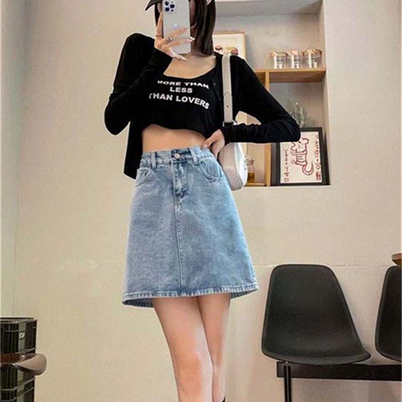 速发子妹复古牛仔裙半身裙裤夏季新款腰字半裙高a小个辣包臀短裙