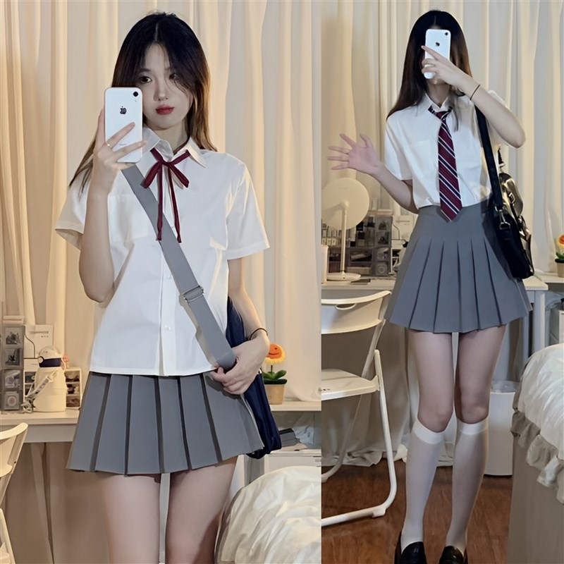 速发夏百J学制服套装K院风基础款白色衬上衣季褶短裙子
