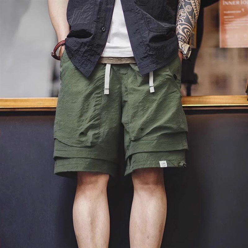 速发大码00斤美式户外工装短裤男款夏季薄款宽松假两件速干五分裤