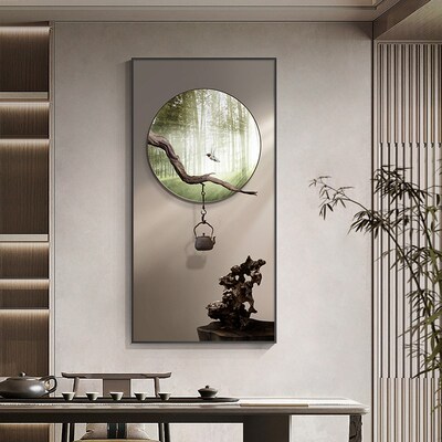 速发墙中式立体感正对门挂画侘寂风背室茶景新装饰画日式走廊过道
