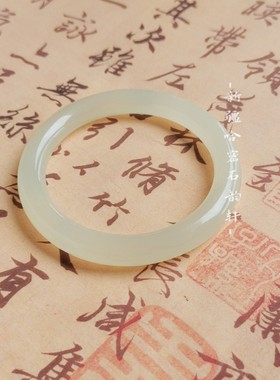 日本品质【晴水】天然新疆青白玉手镯少女款青白玉镯子女圆条和田