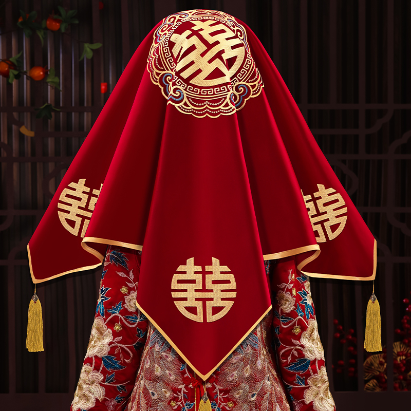 速发红盖头新娘纱婚中式刺绣高档婚礼蒙头秀喜庆陪嫁结禾头饰婚庆