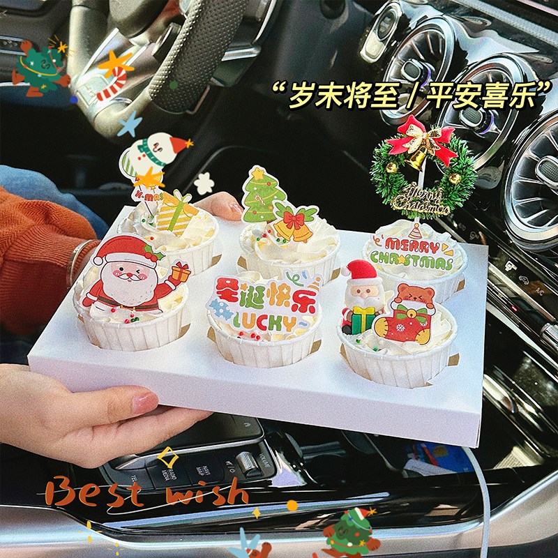速发圣诞节纸杯蛋糕装饰摆件圣诞插子麋鹿雪人草圈叶人马芬杯插牌