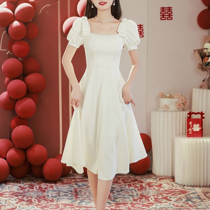 速发白色领证登记小晚礼服法式订婚连衣裙平时可穿夏季小白裙轻婚