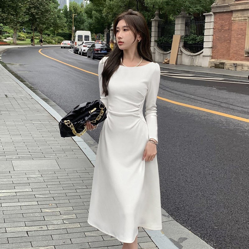 速发白色连衣裙春秋长袖订婚穿搭登记领证小白裙轻礼服裙子生日战