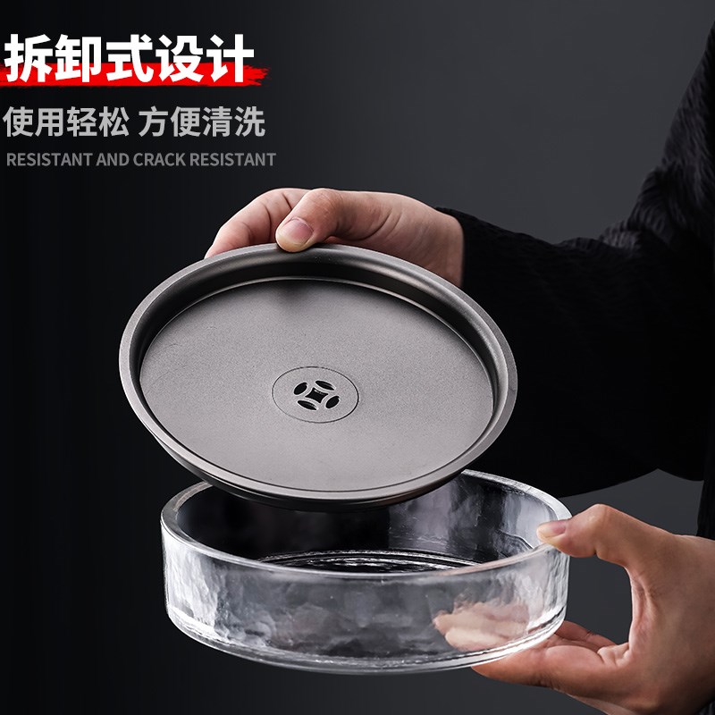 速发茶具配件功夫茶道玻璃蓄水壶承干泡台盖碗茶承储水式日式高端