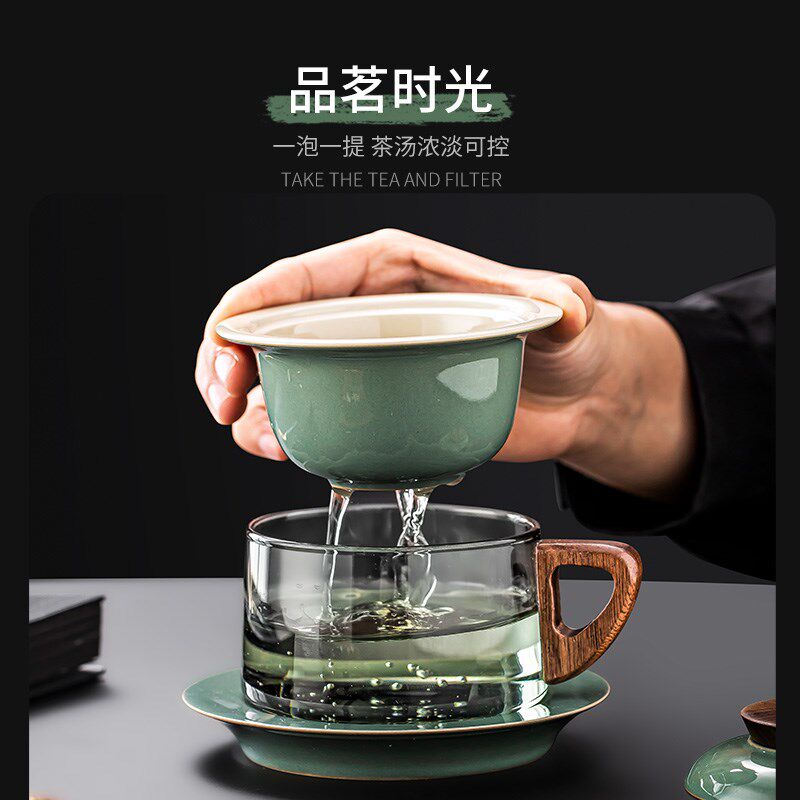 速发高颜值创意情侣玻璃咖啡马克杯带盖勺茶水分离水杯大容量伴手