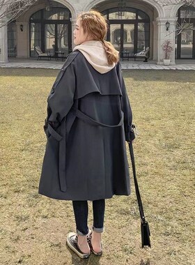 速发新灰色中长款风2外套20衣深款小个子过膝连帽外套可拆卸潮