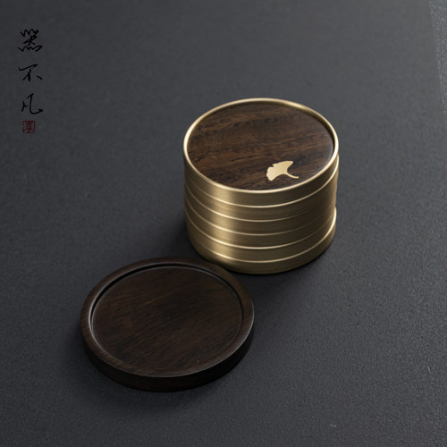 速发日式铜茶杯垫黑檀花梨木隔热垫子茶夫功道实木家烫防用茶盏碟