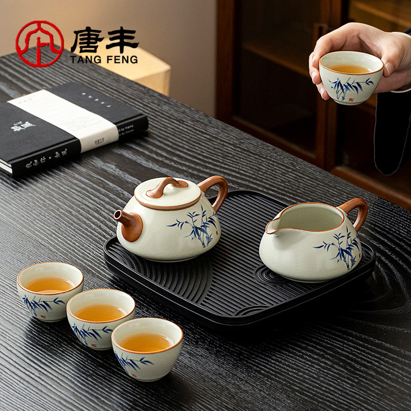 速发汝窑石瓢壶泡茶简小套装家易具用泡茶壶茶杯蓄水干泡茶台酒店