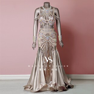 速发闪绣肚皮优2024新款演出服性感舞雅蔓亮香槟金套装高端赛服