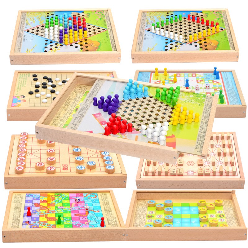 速发质木多功能棋盘多益一套装斗兽棋象棋军棋飞行棋五子棋合智玩