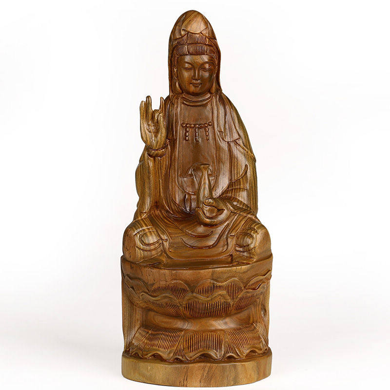 速发红木佛像工艺品 坐莲莲花佛音 厅摆件客绿檀木雕观像玄关