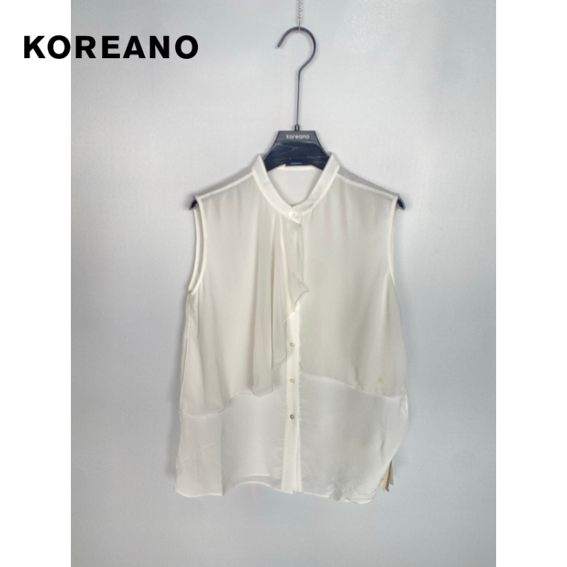 柯利亚诺夏季专柜同款白色立领无袖波浪形桑蚕丝衬衫 BW3495(JUN)