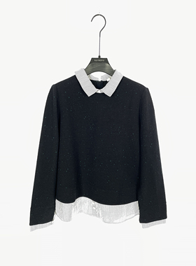 柯利亚诺冬季专柜同款蓝黑色毛感针织假两件衬衫  CY4583 ￥3280