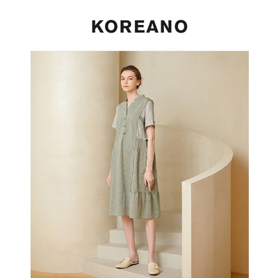 柯利亚诺夏季专柜同款麻条拼接连衣裙  LW7779 ￥4280