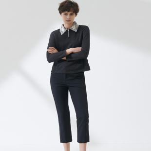 ￥2080 TT1786 柯利亚诺春秋专柜同款 黑色格子领子翻领T恤