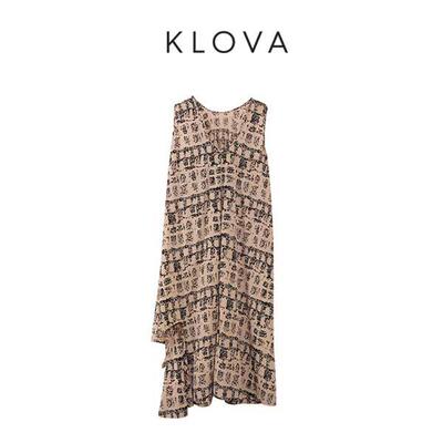 柯罗芭春秋专柜同款米驼色印花无袖宽松长裙  LW5943(BUN) ￥2390