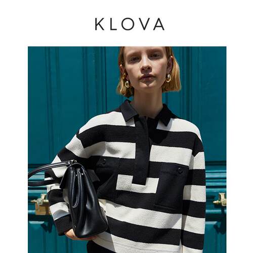 【KLOVA】冬季黑白条纹POLO领毛衫【H】 TT6040(UN)